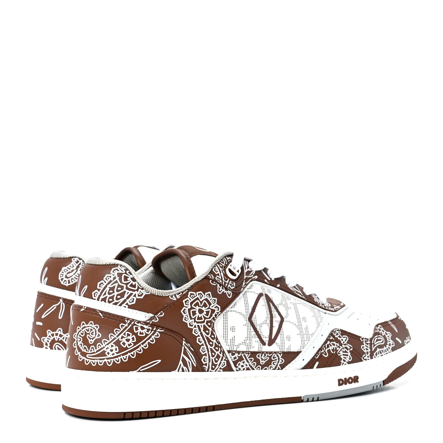 CHRISTIAN DIOR Smooth Calfskin Oblique Paisley Mens B27 Low Top Sneakers 43 Coffee White